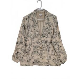 J.Jill Floral Linen Blend One Button Blazer Jacket Womens Large Tailored Casual